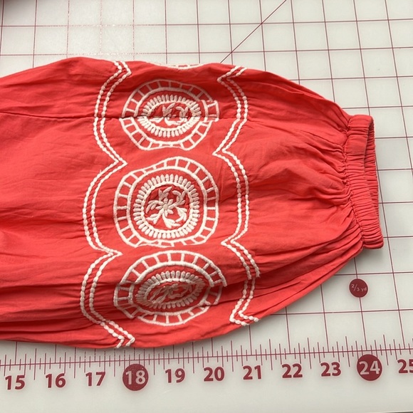 SHOW ME YOUR MUMU Claudine Embroidered Coral Poet SLV V-Neck Tie Tunic Dress S - Picture 12 of 16